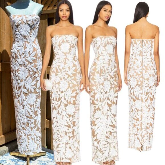 🆕 BRONX & BANCO 🧿 NWOT Dahlia Gown, White Sequin Floral Gown - Sz XS US 2 - Picture 1 of 14